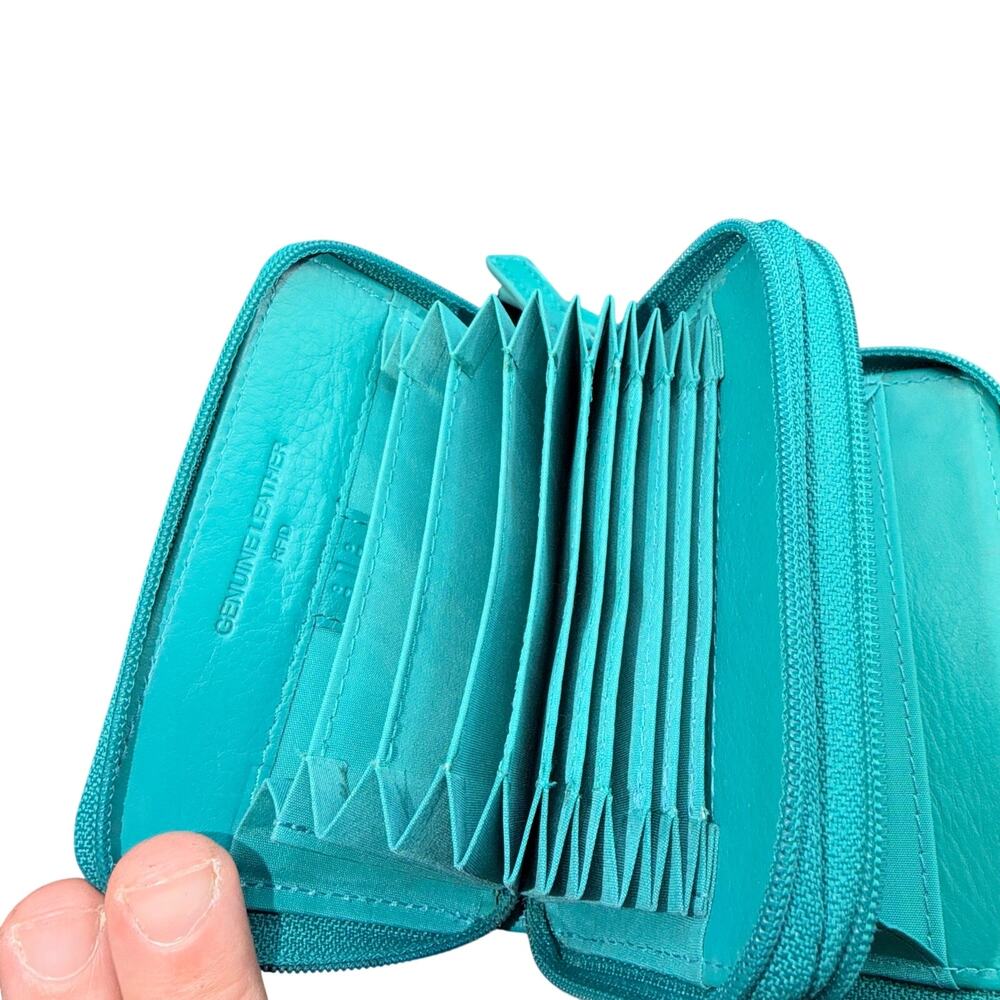 ili New York Turquoise Leather Zip Around Credit Card Wallet ID Holder - Picture 6 of 9